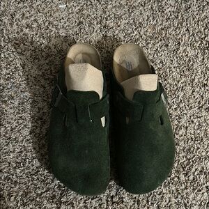 Green Suede Slip-On Clogs